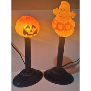 Vintage Blow Mold  Jack O Lantern & Boo Ghost Electric Candlesticks